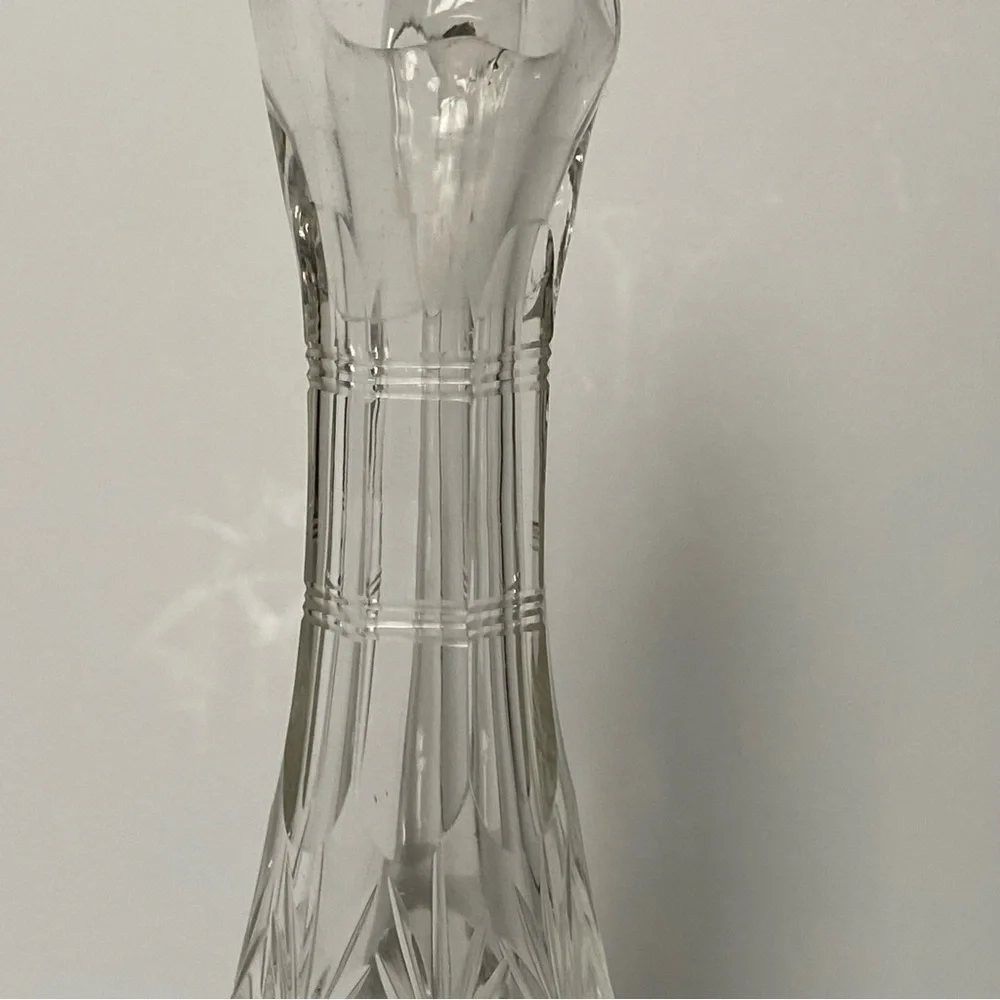 Cut Glass Crystal Vase Or Cruet Facet No Stopper Vintage 7” Clear 4” wide